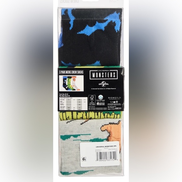 Universal Monsters Men's Crew Socks, 3-Pack - Picture 3 of 8